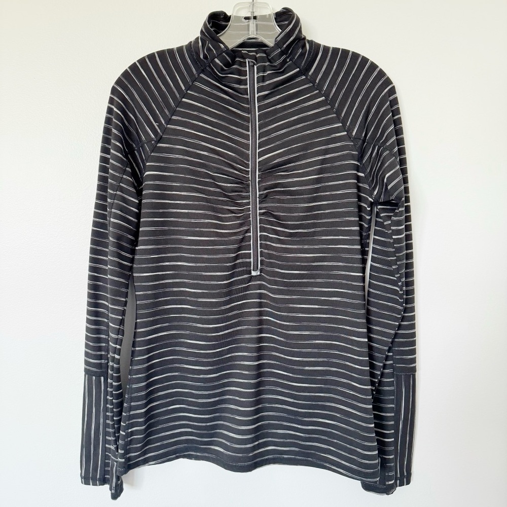 Athleta Black & White Stripe Quarter Zip Medium